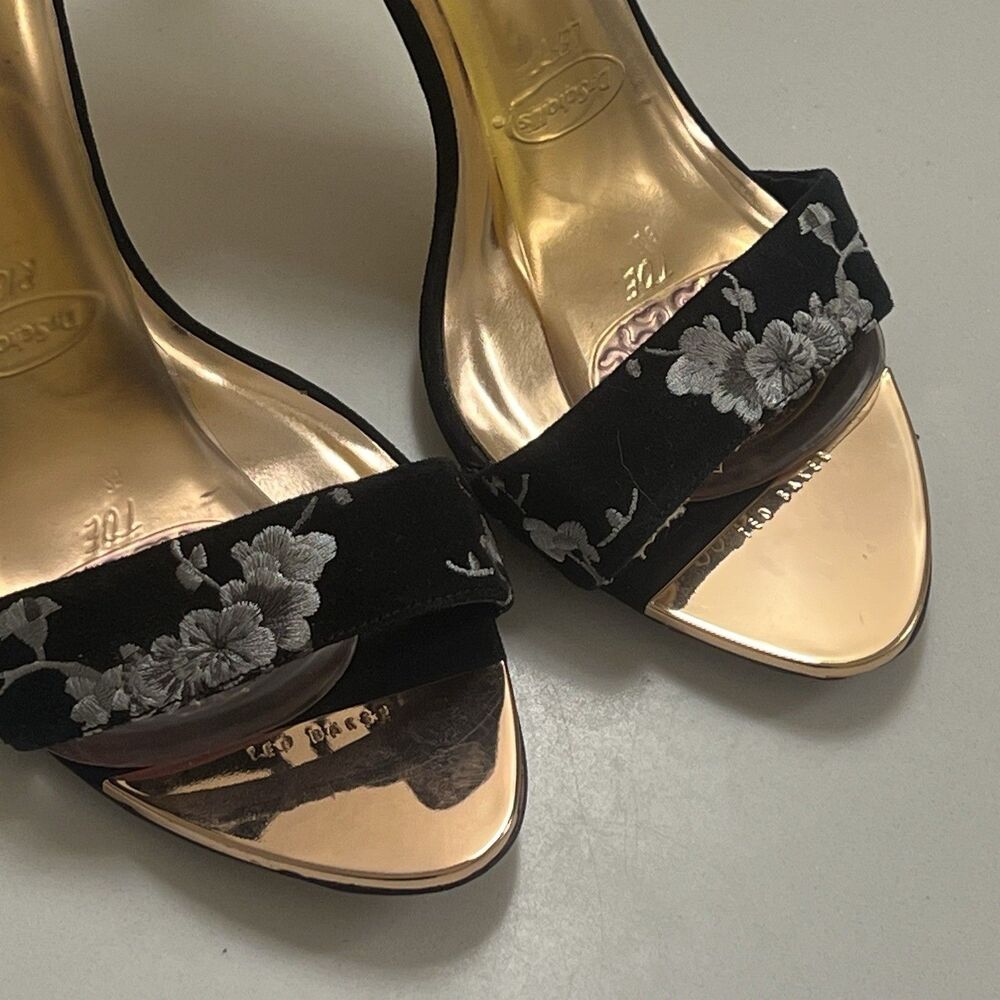 Ted Baker London NIKOAL Floral Black Velvet Ankle Strap Heel Stiletto Size 10 40 - Picture 3 of 9